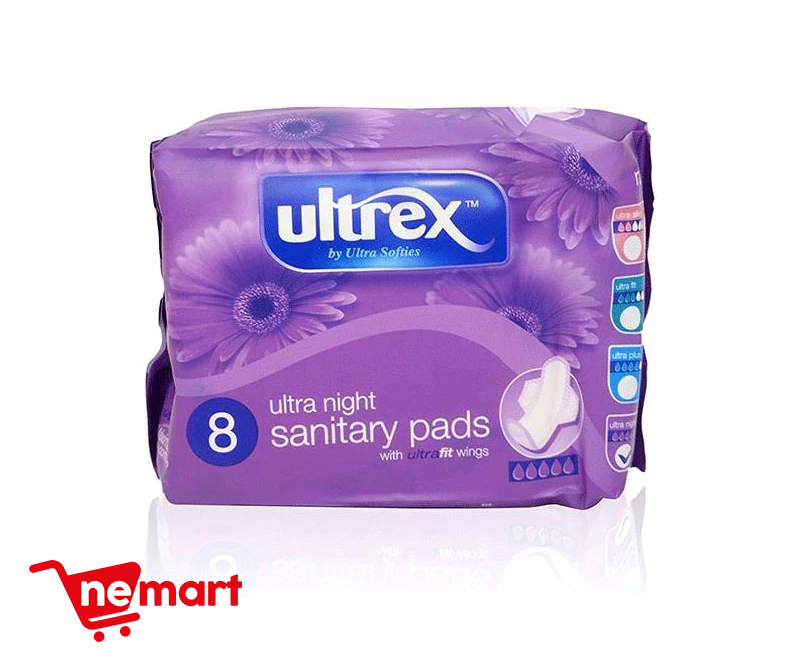 Ultrex Ultra Night Sanitary Pads with Wings 8 Pack