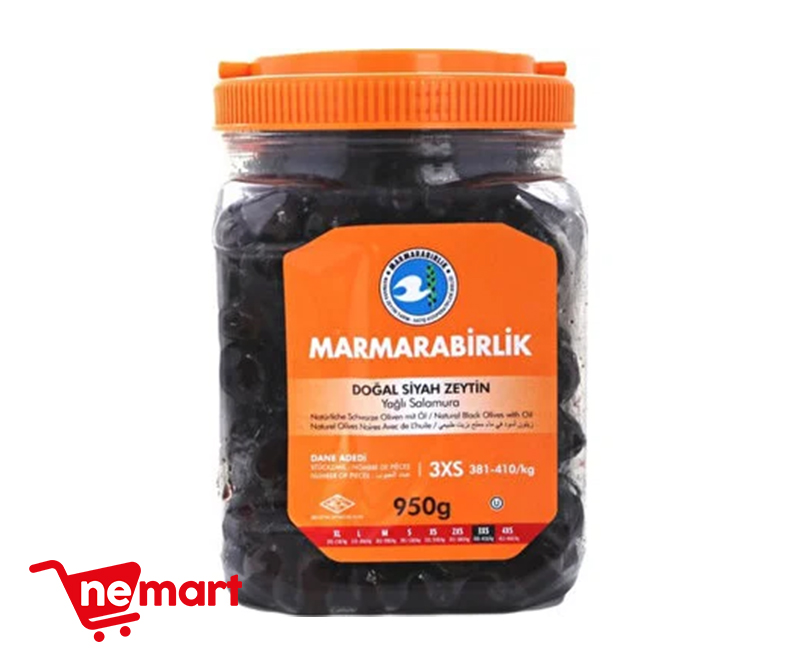 Marmarabirlik Oiled Salamura Black Olives 3XS 950g